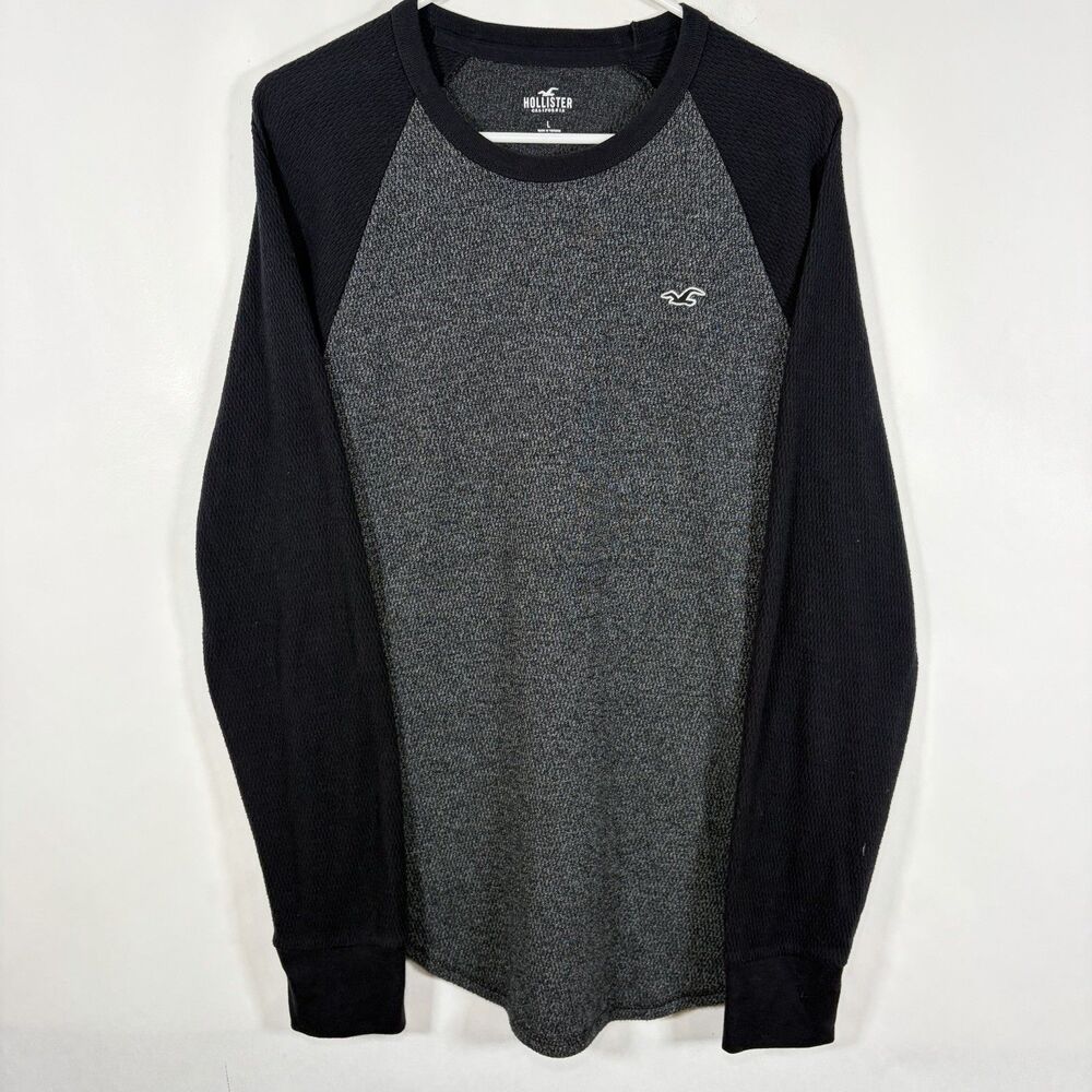 Hollister Crewneck Sweater Mens Large Gray Raglan Sleeve Cotton Poly Blend